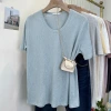 Bamboo joint cotton thin T-shirt, summer laid-back and casual style, U-neck loose and slightly transparent short-sleeved new versatile and breathable top for women Specification image